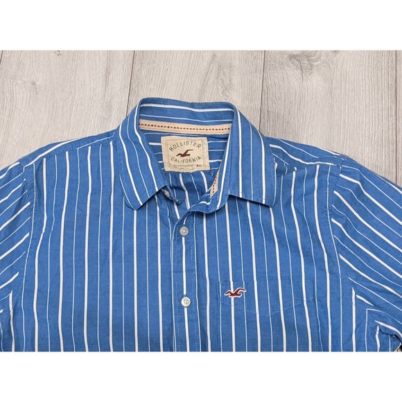 Hollister Shirt Mens XL Blue Striped Long Sleeve Button Up Casual Cotton Men - Picture 2 of 9